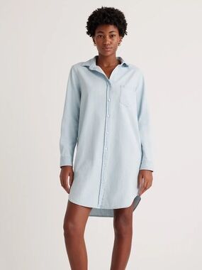 Quince Distressed Denim Shirt Dress in Light Chambray Size Small
